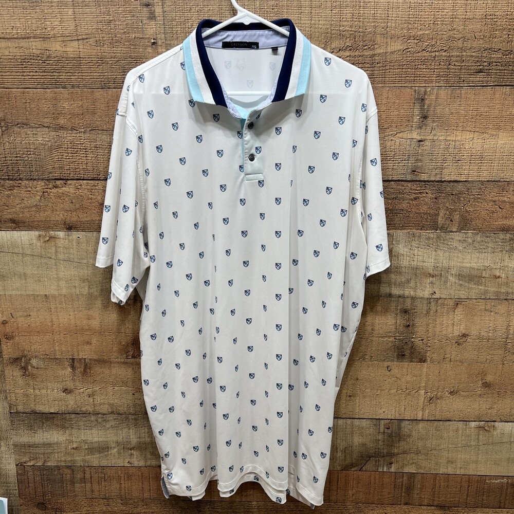 Greyson Mens White/Blue Pattern Golf Shirt Size XXL